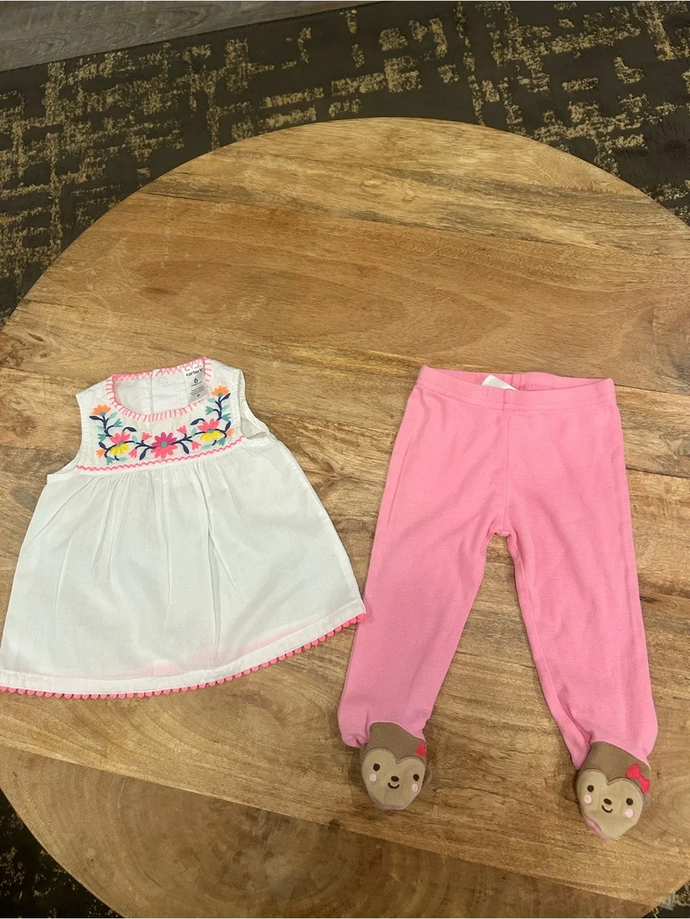 Carters Bundle Pink Footed Leggings & White Floral Embroidered Sleeveless Dress